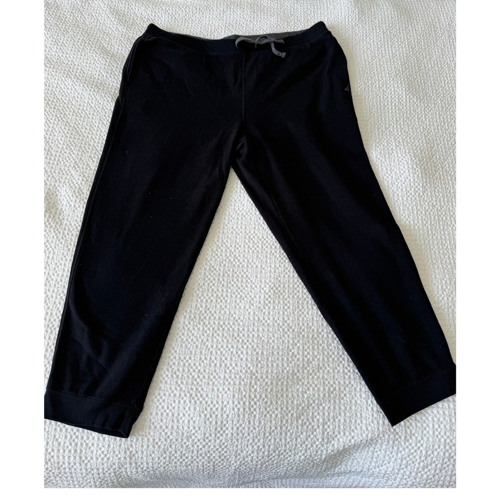 Nautica Sweatpants Men 3XL Black Fleece Jogger Solid Drawstring Loungewear Sleep
